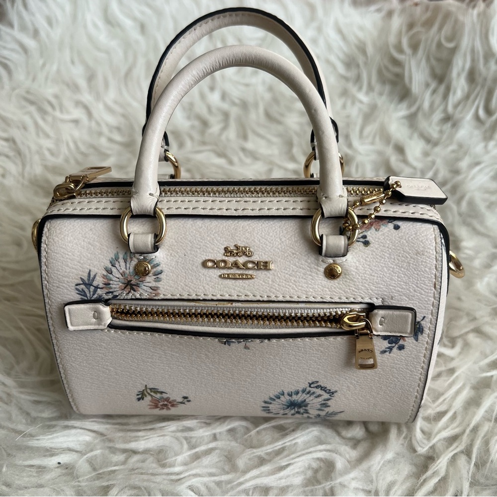 Coach White Floral Rowan Satchel Bag